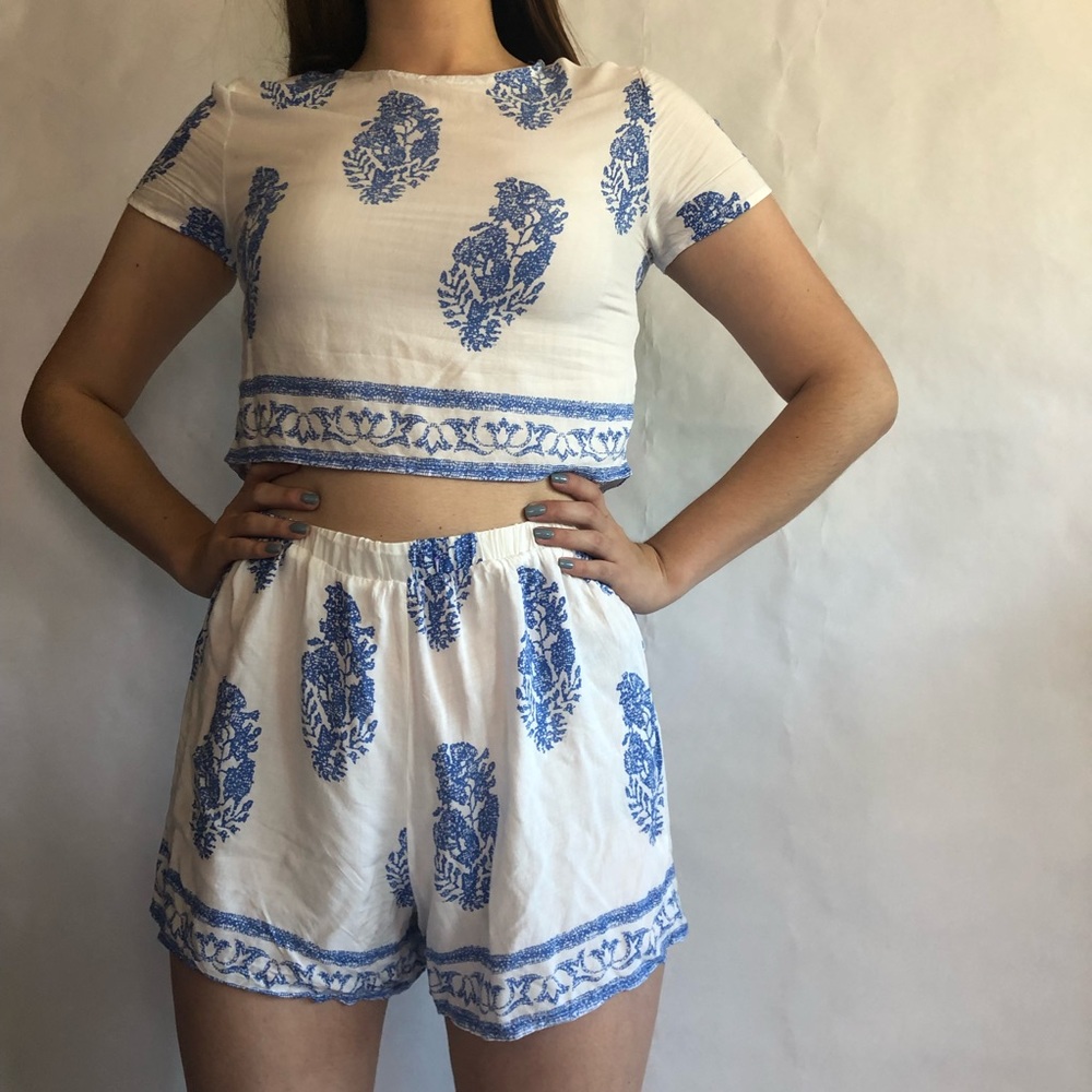 White and Blue Short Set